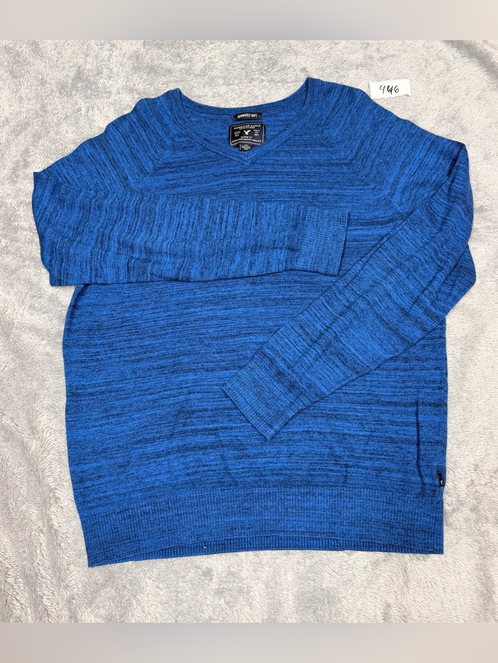 American Eagle Outfitters Men's Blue Marled Crewneck Sweater